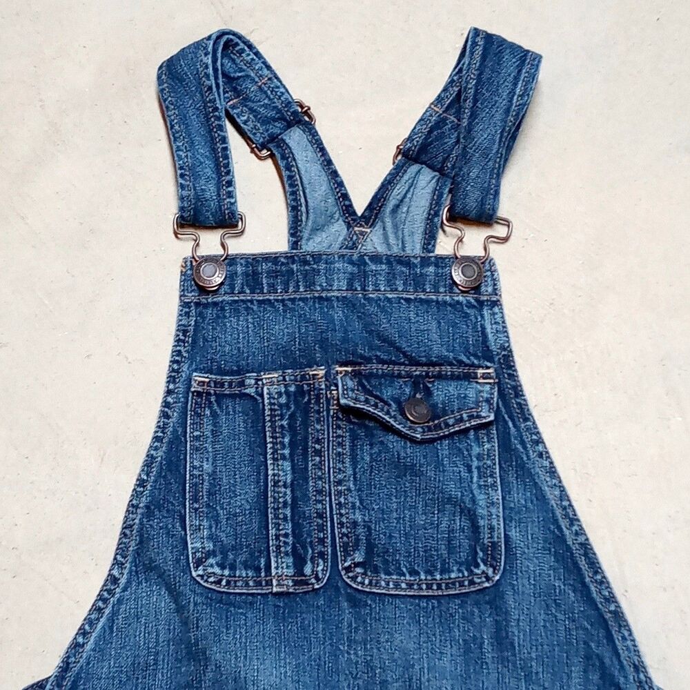 American Eagle Women’s Cutoff Bib Overalls Size XS Distressed Denim Jean Shorts - Picture 2 of 9